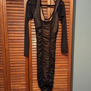 Chic Black Long Sleeve Ruched Dress